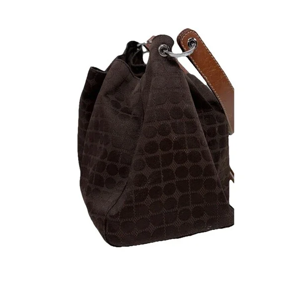 Vintage Kate Spade Brown Canvas Drawstring Bucket Bag Dot Geometric Print - Picture 4 of 13